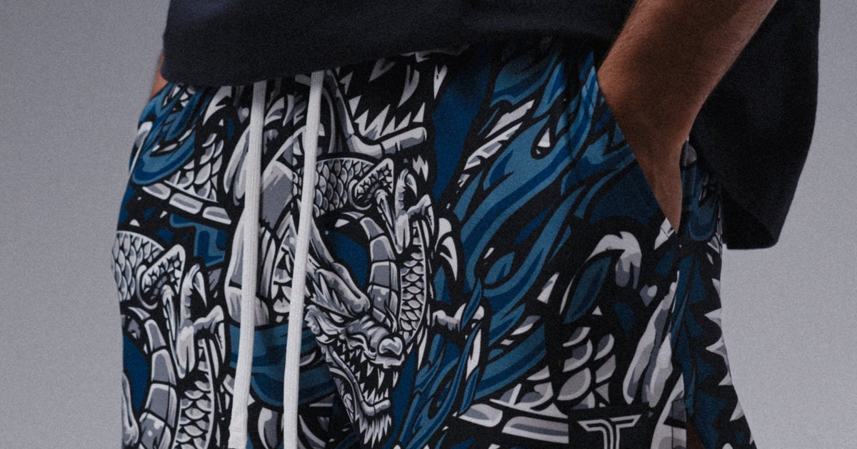 Iron Dragon Gym Shorts (5” & 7" Inseam) Blue Takedown Sportswear