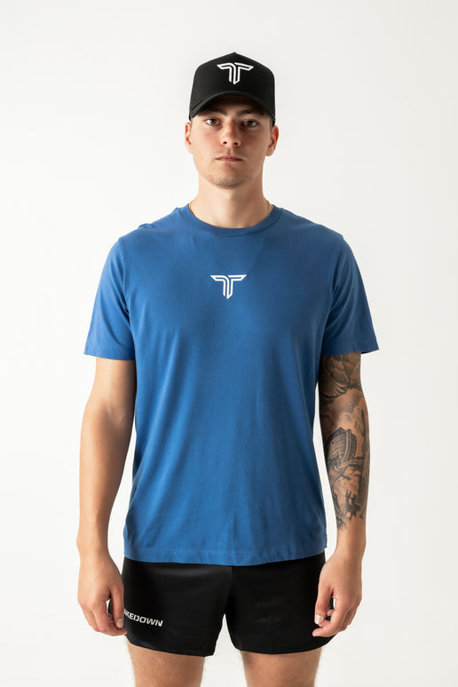 Essential T-Shirt - White Icon - Blue