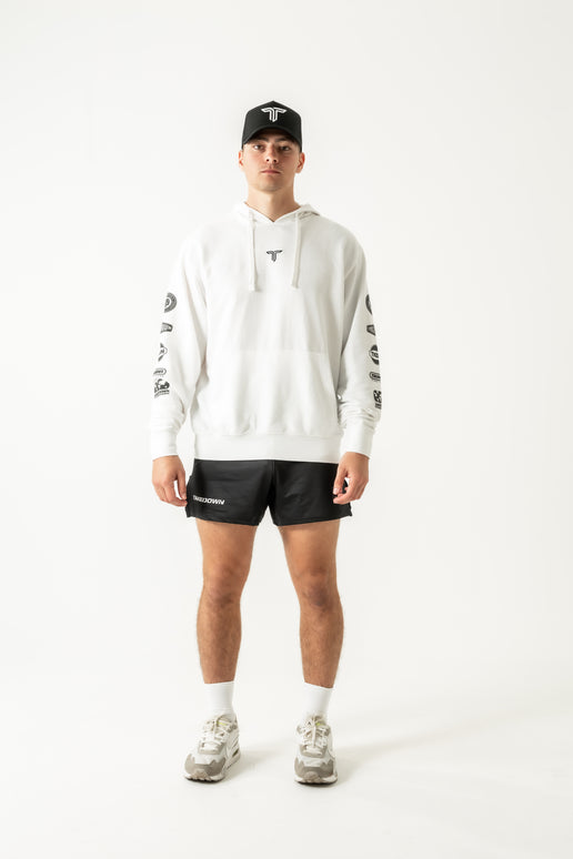 Takedown Sleeve Logo Stack Hoodie - White