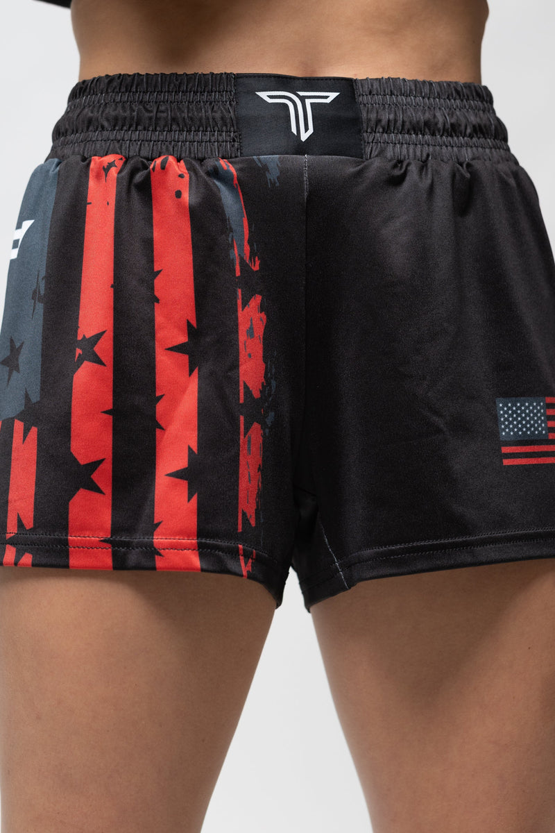 Stars & Stripes Women's Fight Shorts (3” Inseam) - Black