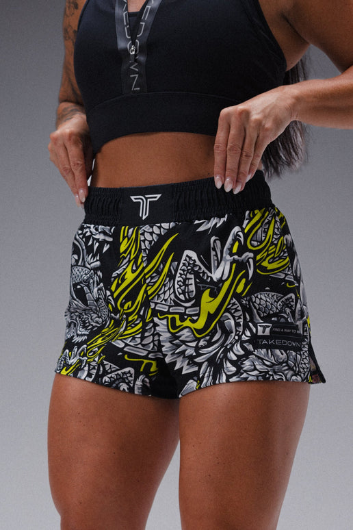 Iron Dragon Women's Fight Shorts (3” Inseam) - Black Acid