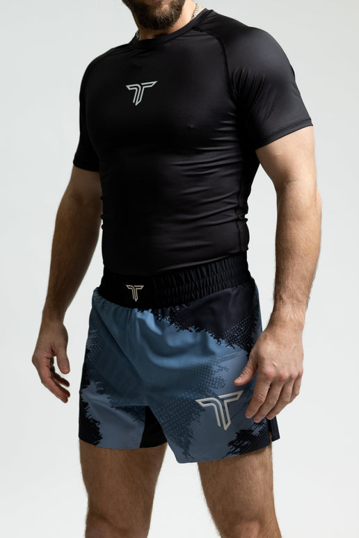 Slate Blue Kaos Camo Pro Fight Kit (5” Pro Fight Short & Rashguard Bundle)