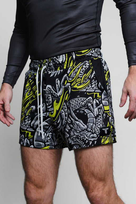 Iron Dragon Gym Shorts (5” & 7” Inseam) - Black Acid