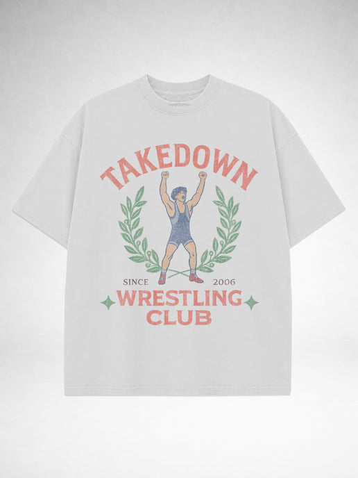Takedown Oversized Tee - Retro Wrestling Club - White
