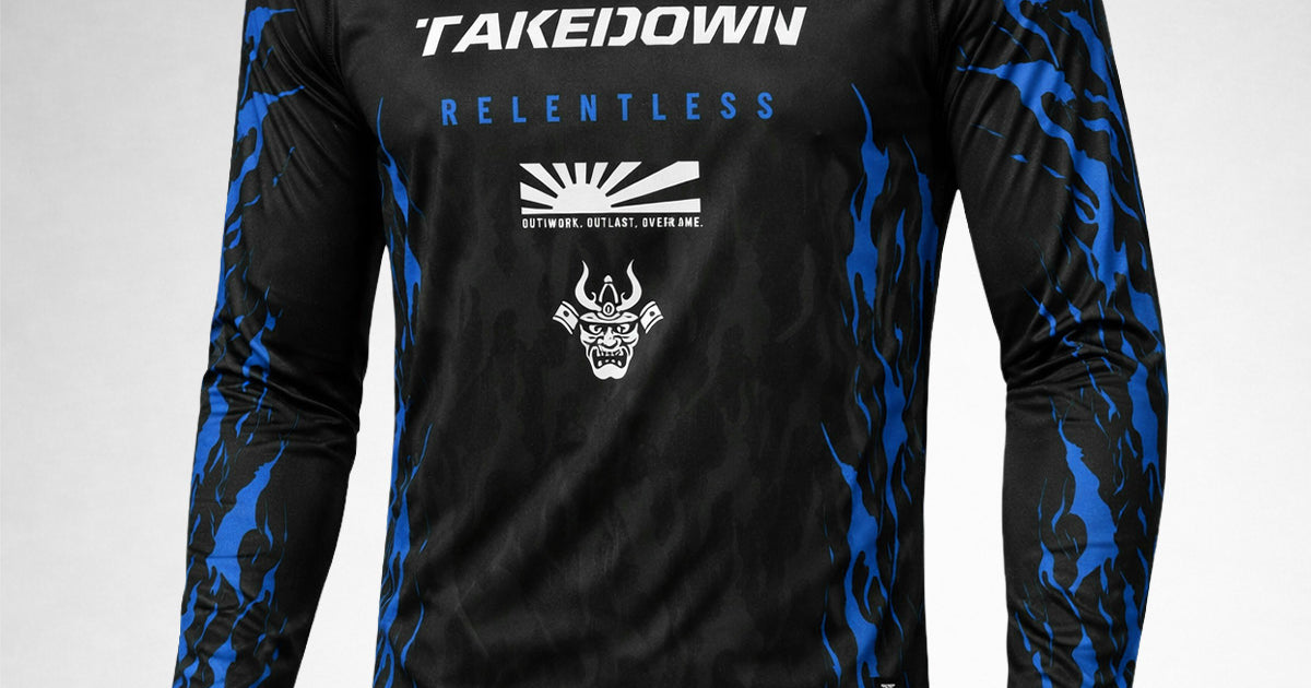 Relentless Flames Long-Sleeve Rashguard - Blue – Takedown Sportswear