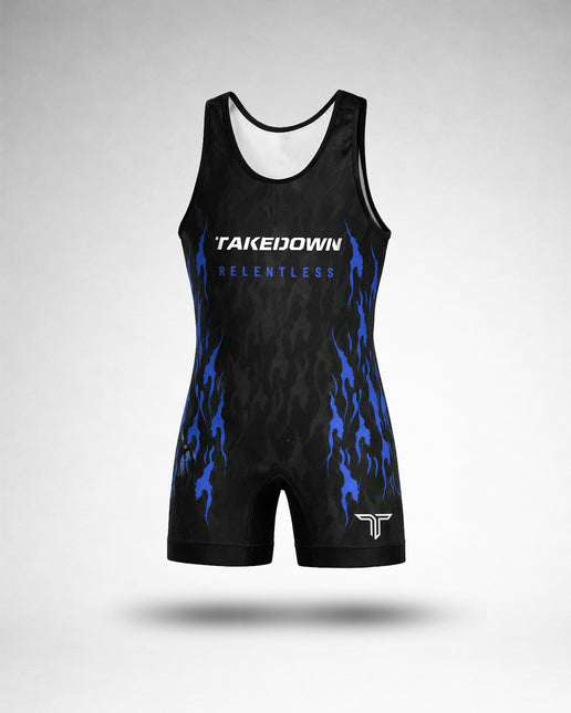 Relentless Flames Wrestling Singlet - Blue