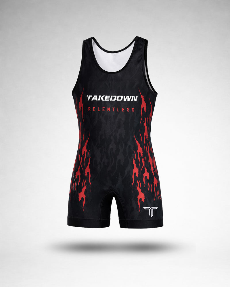 Relentless Flames Wrestling Singlet - Red