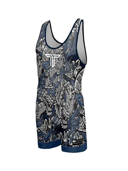 Iron Dragon Wrestling Singlet Grey Blue Takedown Sportswear