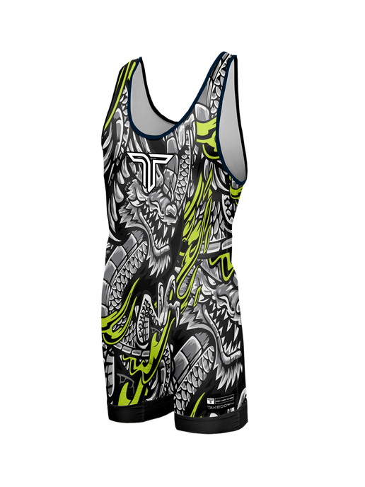 Iron Dragon Wrestling Singlet Grey Neon Green Takedown Sportswear