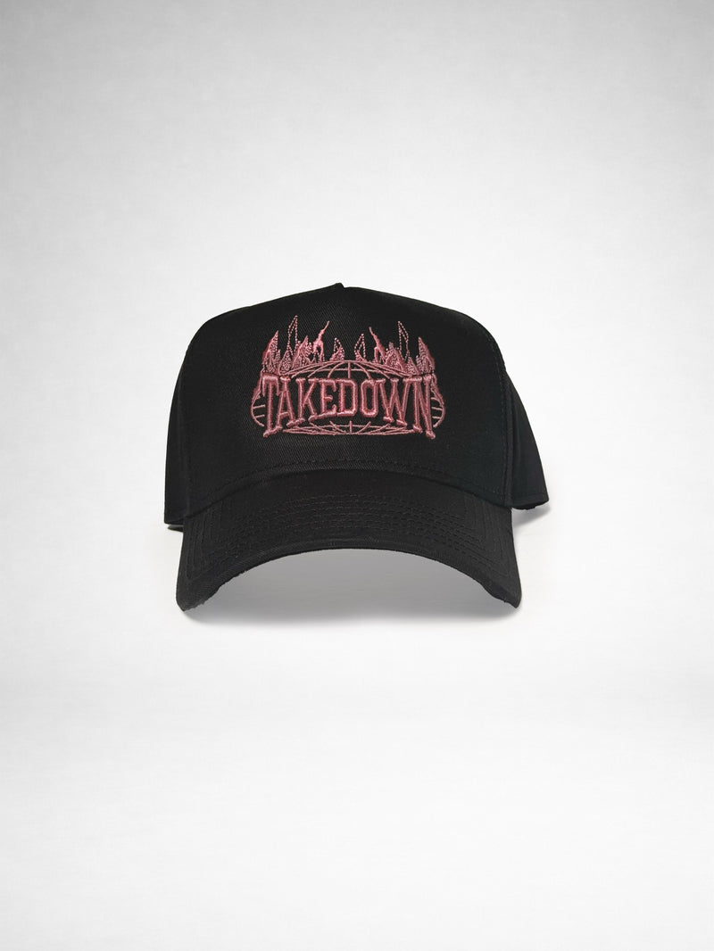 Takedown Globe Pink A-Frame Snapback Hat - Black