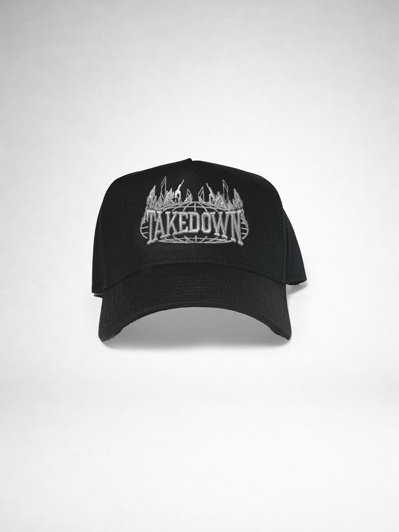 Takedown Globe White A-Frame Snapback Hat - Black